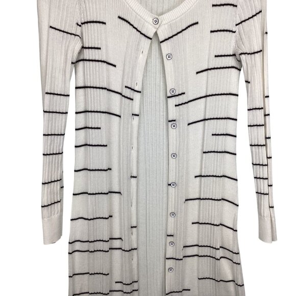 Cabi Long Sweater Size XS XSmall‎ Duster Cardigan Dashes Striped Long White - Picture 4 of 11